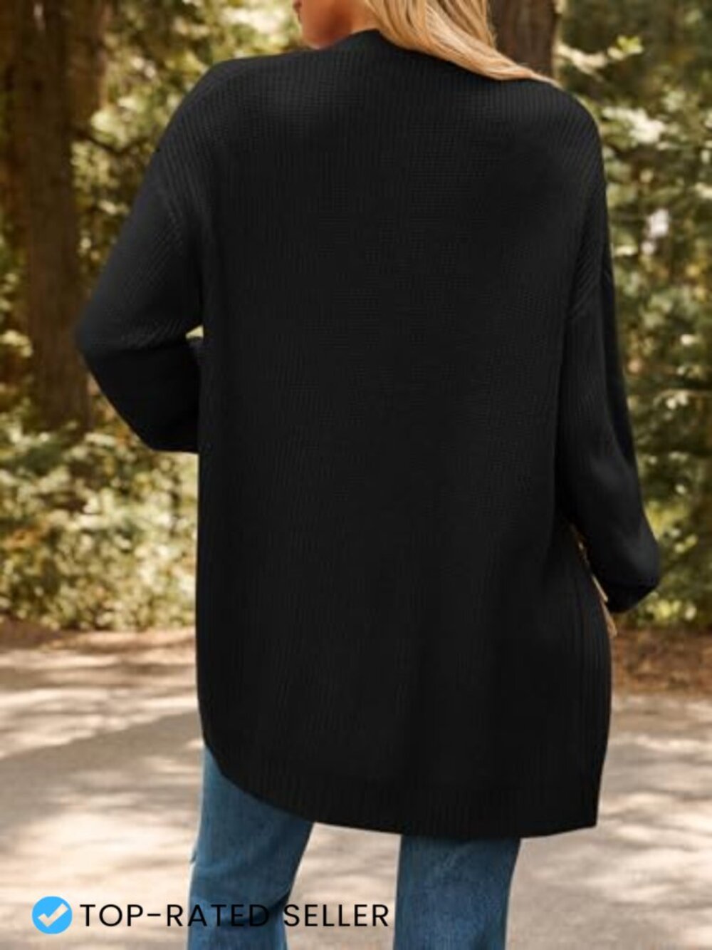 Oversized Soft Knit Cardigan with Pockets Cozy Open Front Sweater - Picture 4 of 7